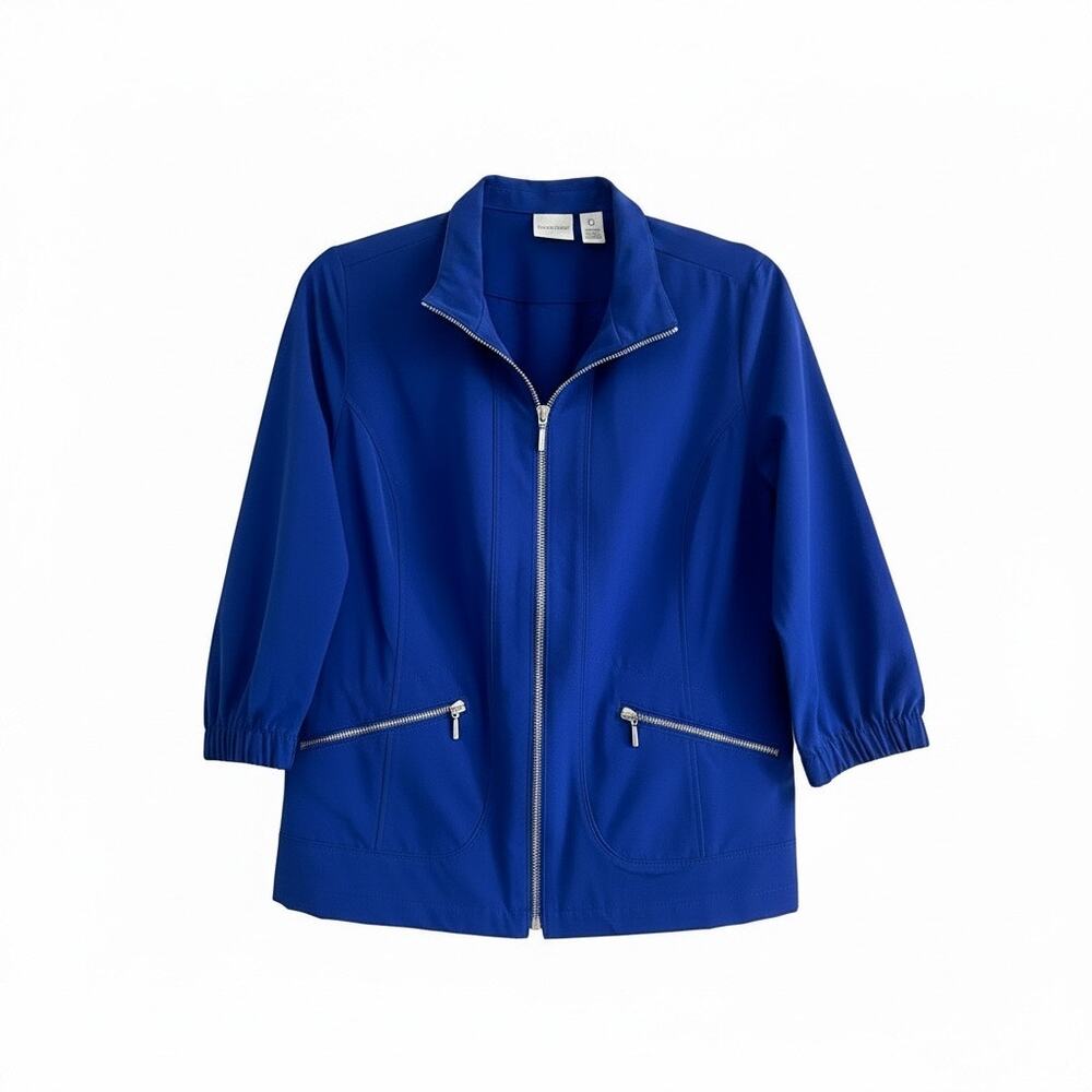 Chico's Zenergy Blue Neema Zip Up Jacket 3/4 Sleeve Size 0 | EUC
